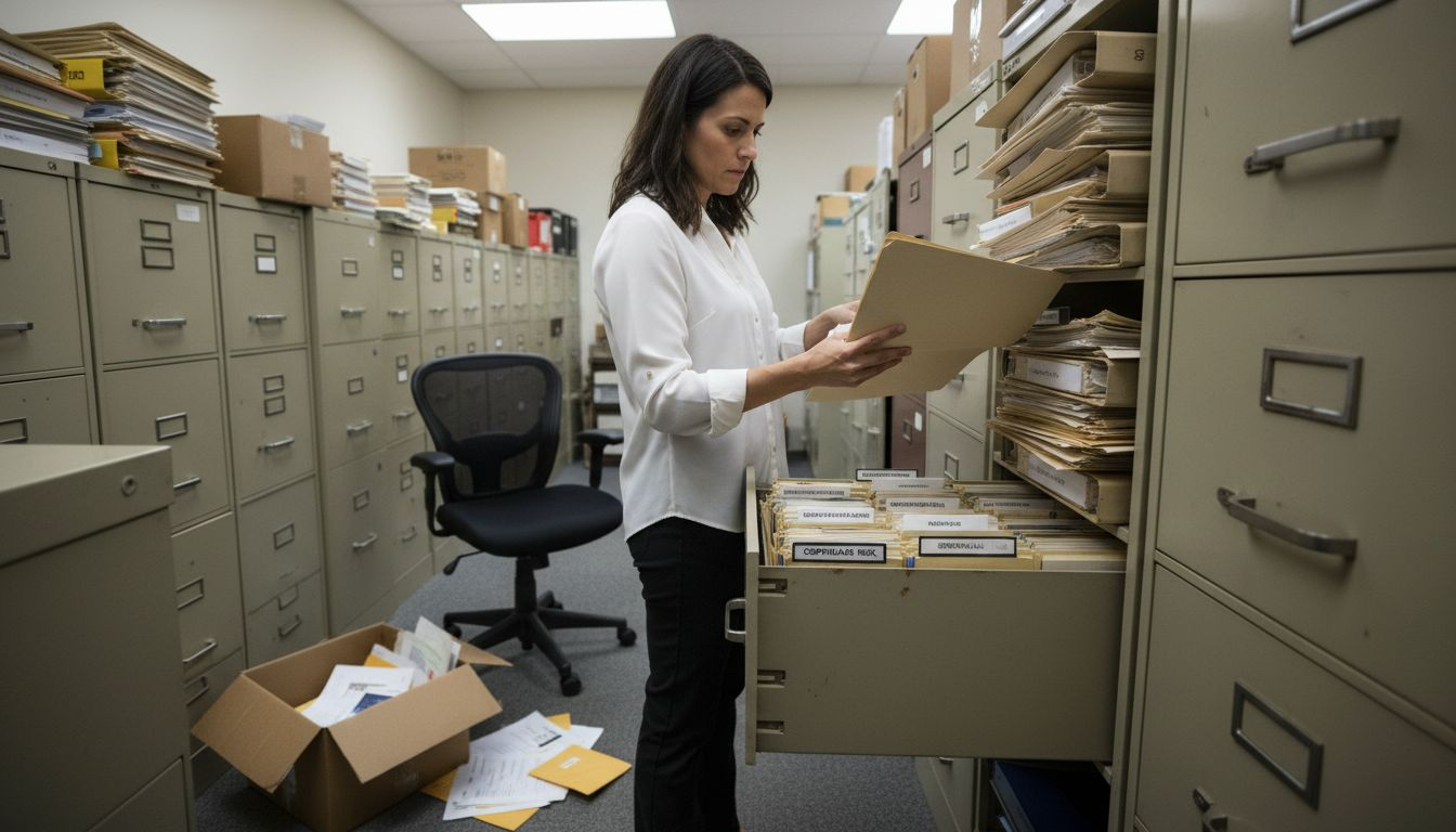 Compliance officer reviewing policy documents