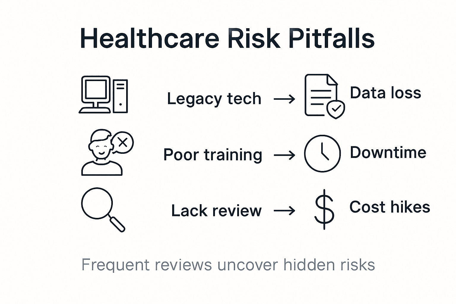 Infographic of pitfalls in healthcare cyber risk
