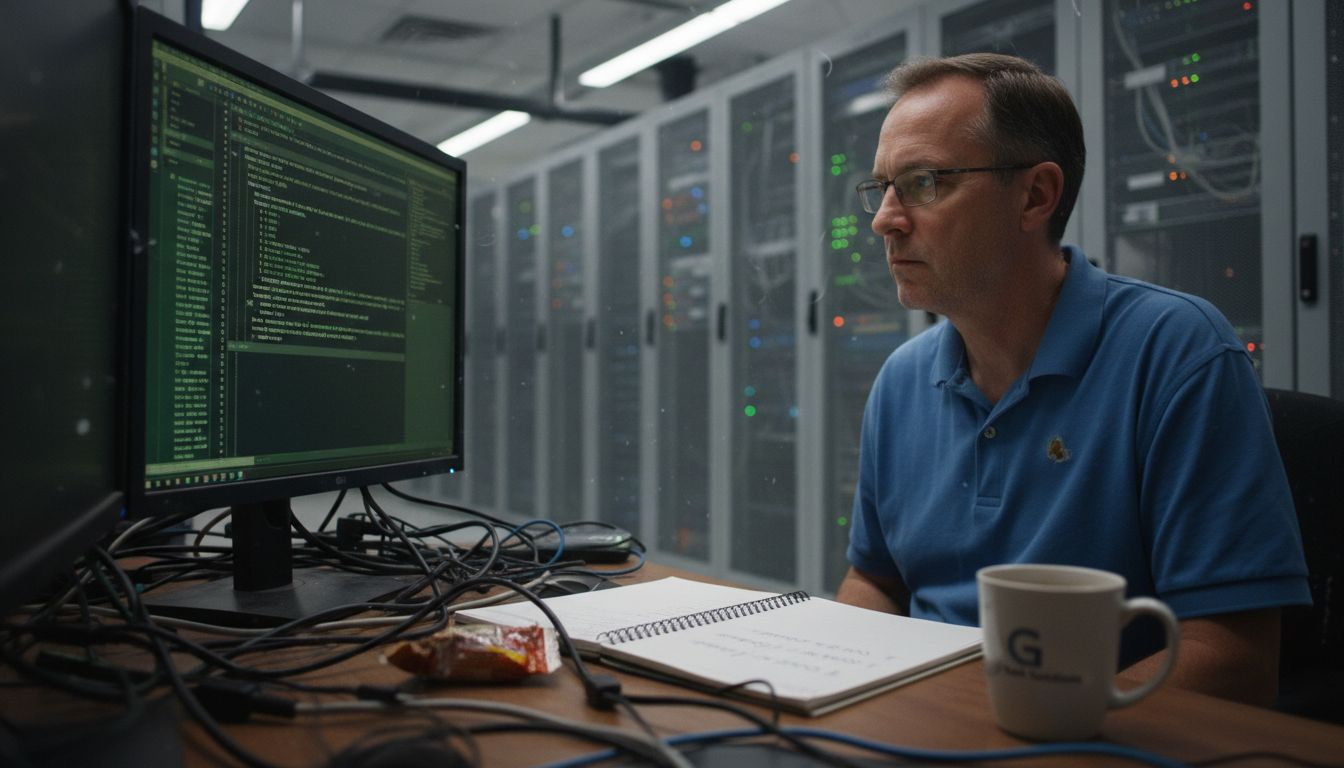 IT specialist checks network security code