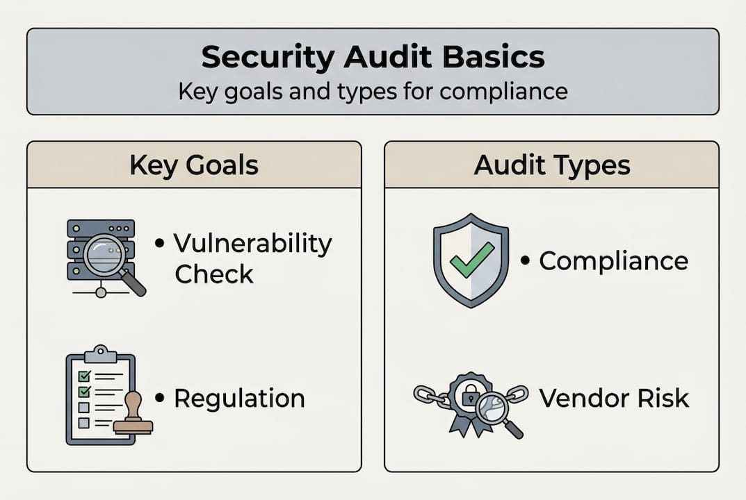 Infographic summarizing security audit goals and types