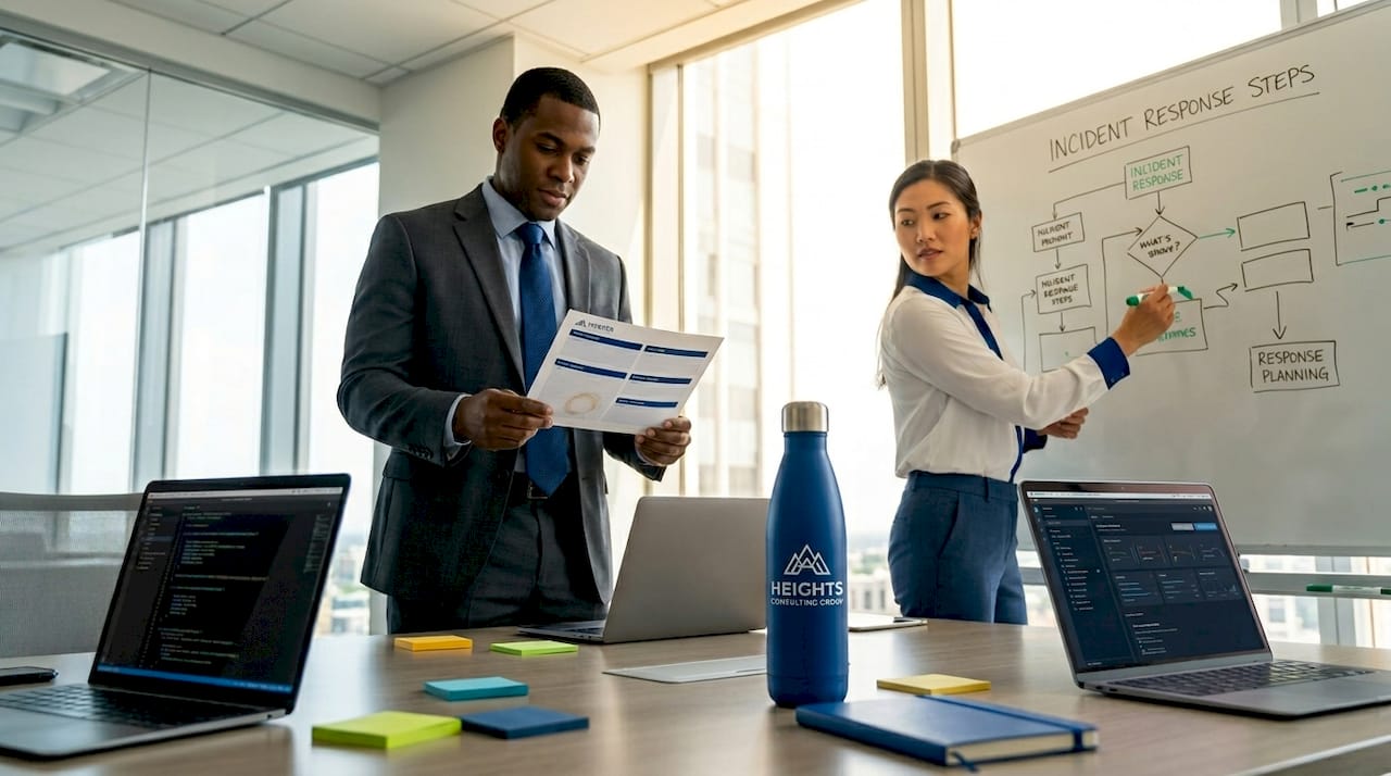 Security team plans incident response at whiteboard