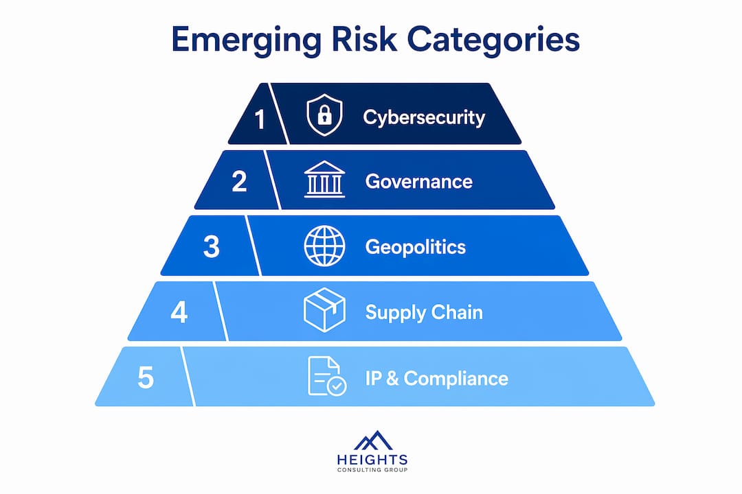 Infographic displaying hierarchy of emerging technology risk categories