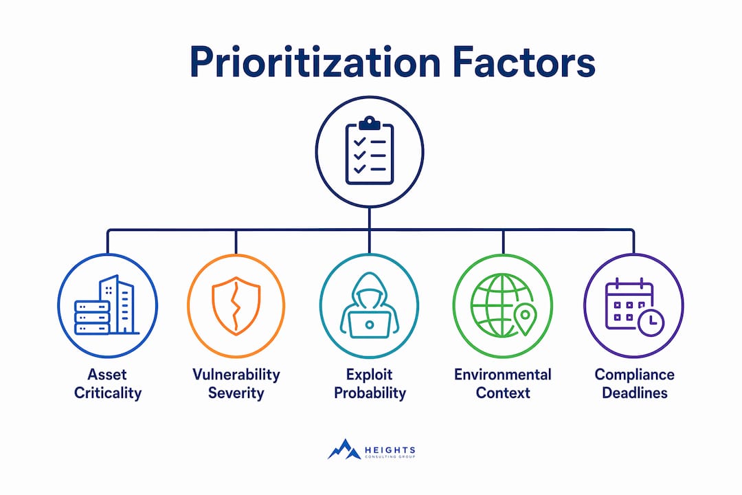 Infographic showing hierarchy of vulnerability prioritization factors