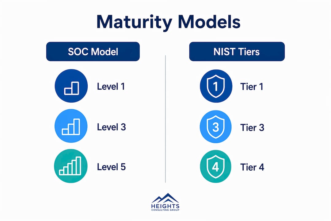 Infographic comparing SOC and NIST maturity models