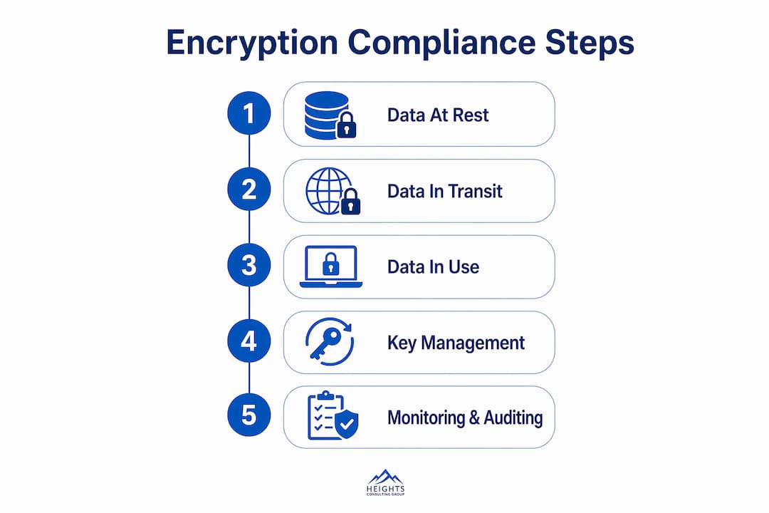 Infographic outlining encryption compliance steps