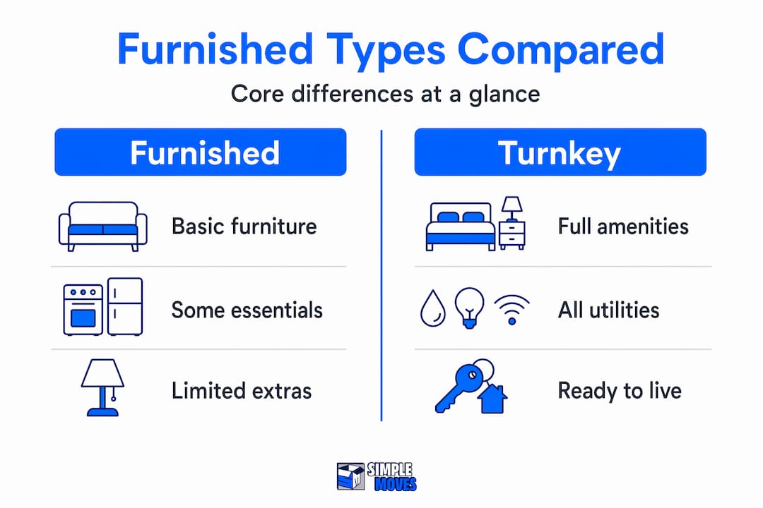 Comparison of furnished and turnkey unit features