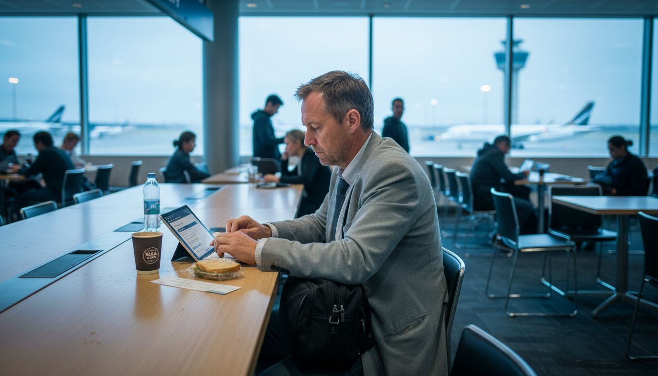 Passenger choosing flight extras in airport