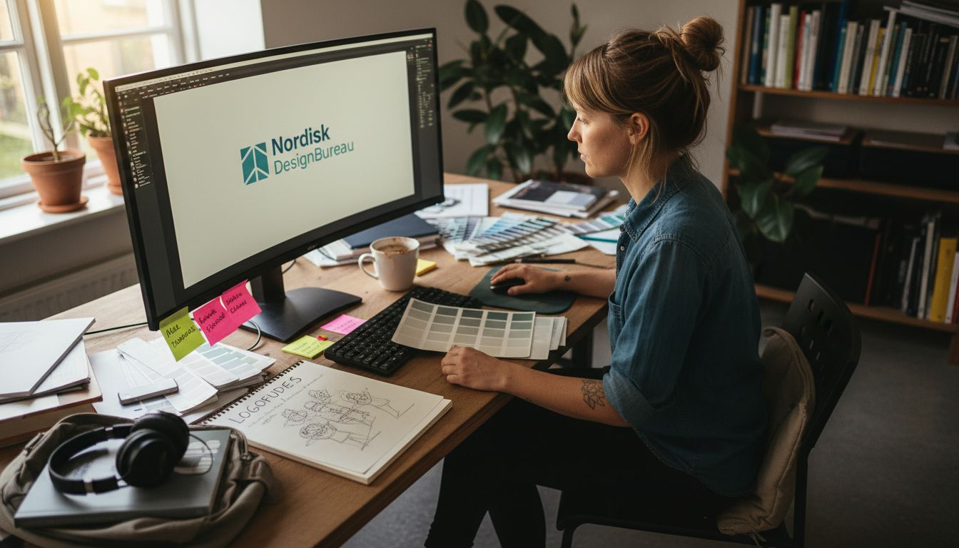 Designer, der arbejder med at skabe en sammenhængende visuel identitet for brandet