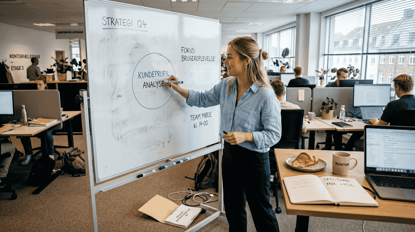 Gennemgang af målgruppeanalysen foran whiteboardet