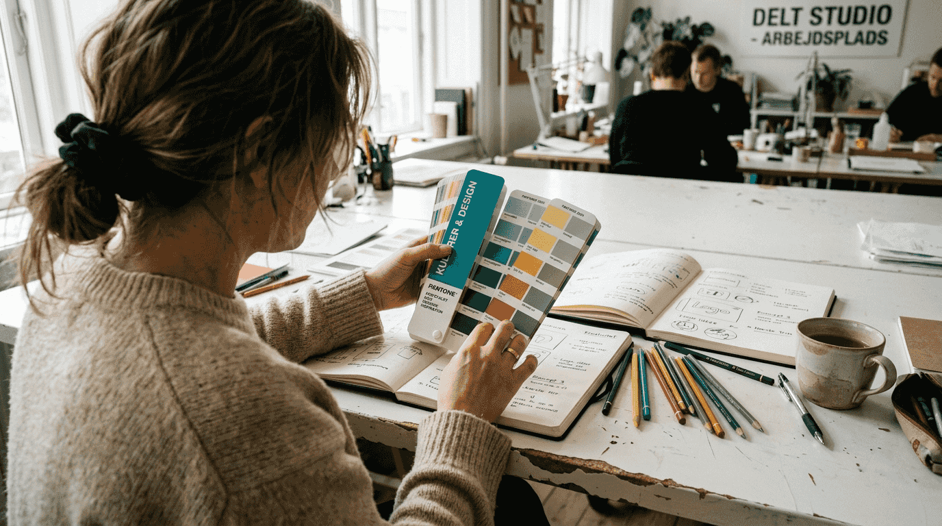 Designer gennemgår paletten med brandets farver