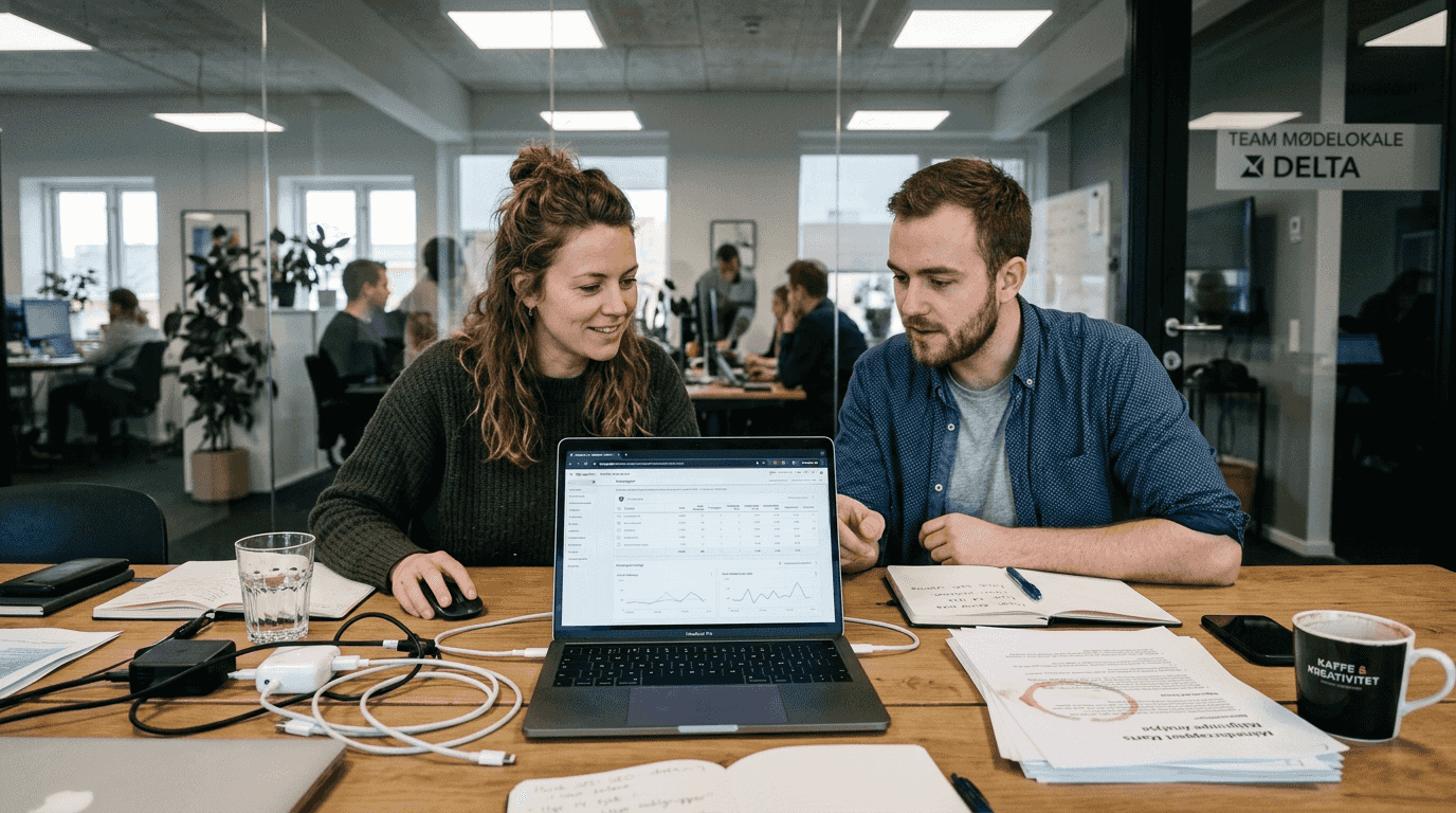 Et team gennemgår Google Ads-data sammen omkring mødebordet.