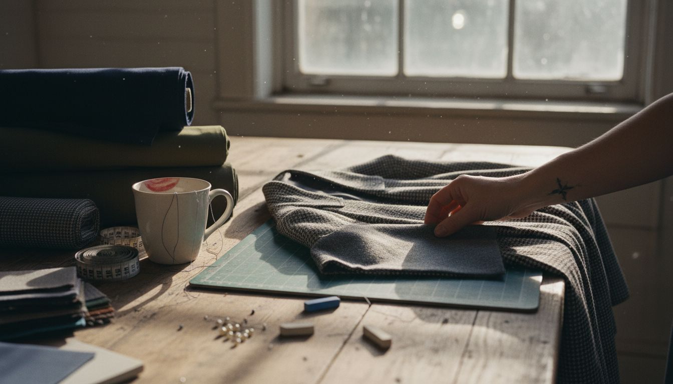 Tailor choosing menswear fabrics and materials