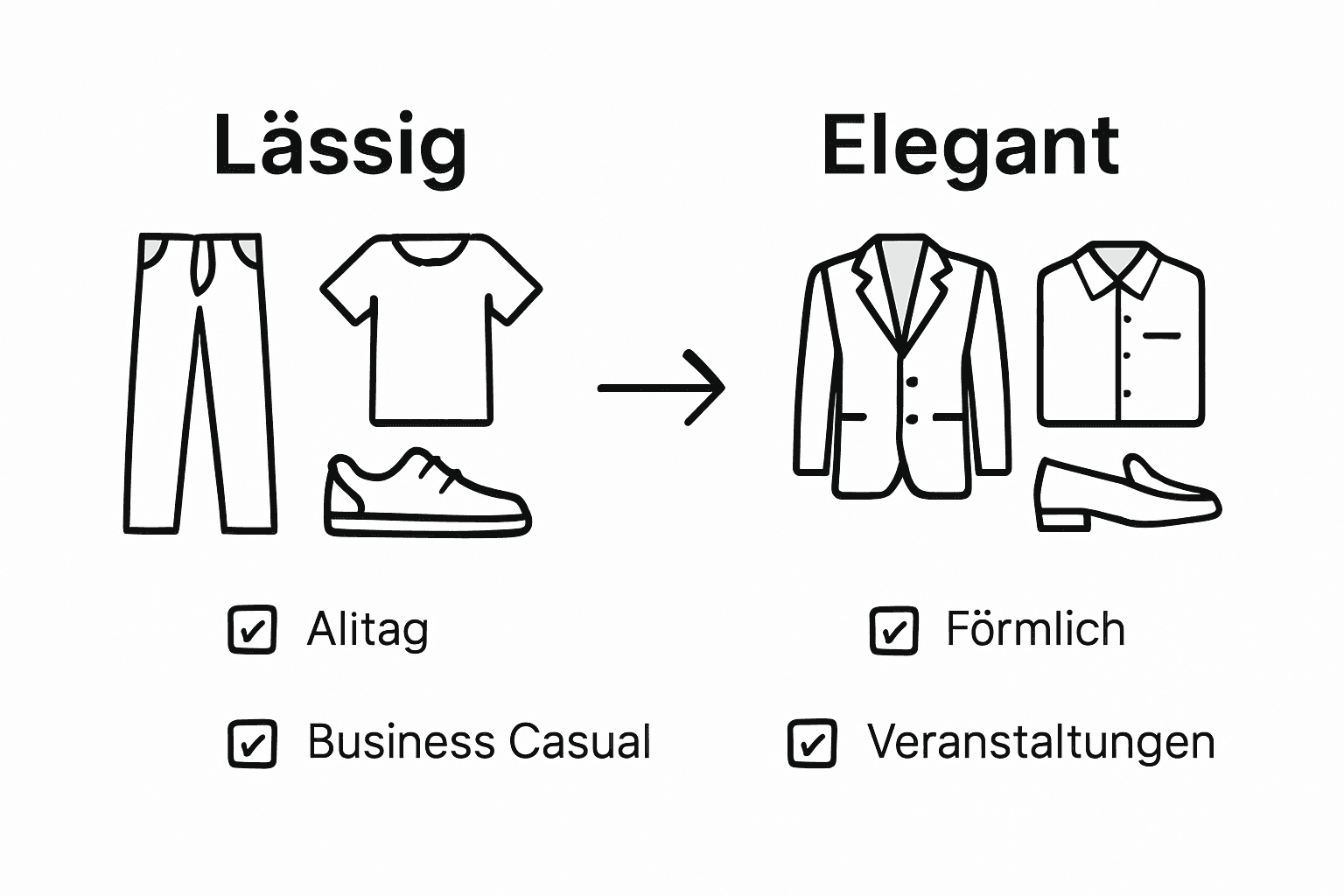 Grafik: Lässiger Look vs. eleganter Stil – ein Vergleich