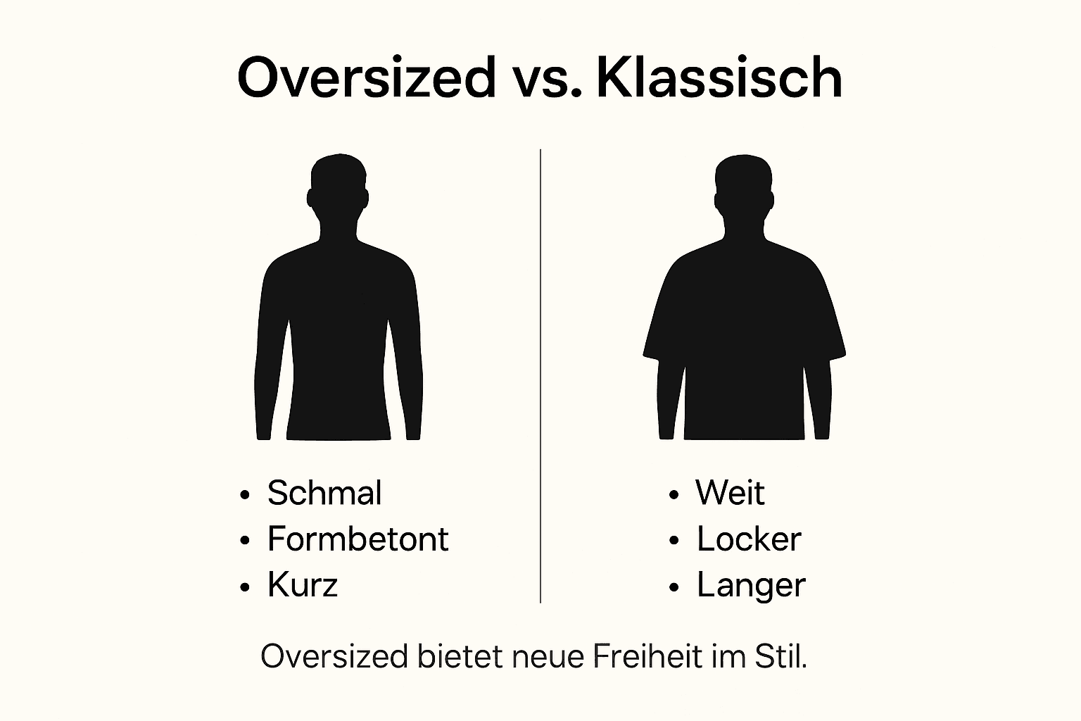 Grafik zum Vergleich von Oversize- und klassischen Passformen