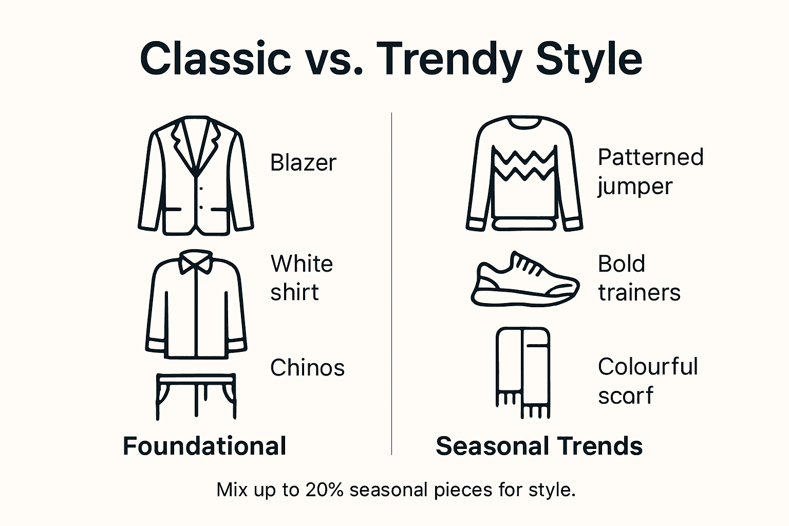Infographic comparing foundational and trendy fashion items