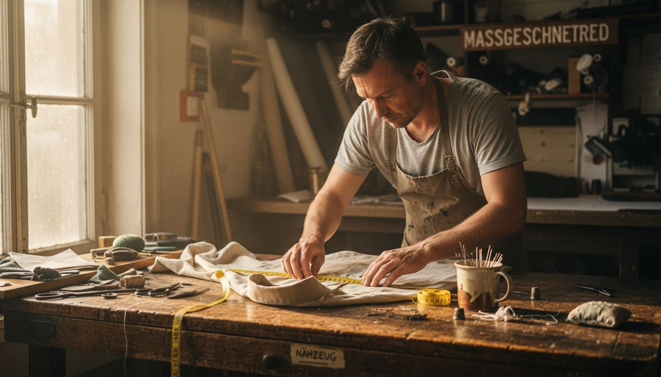 Ein Schneider setzt auf umweltfreundliche Materialien und fertigt ein Hemd, das Nachhaltigkeit und Stil vereint.