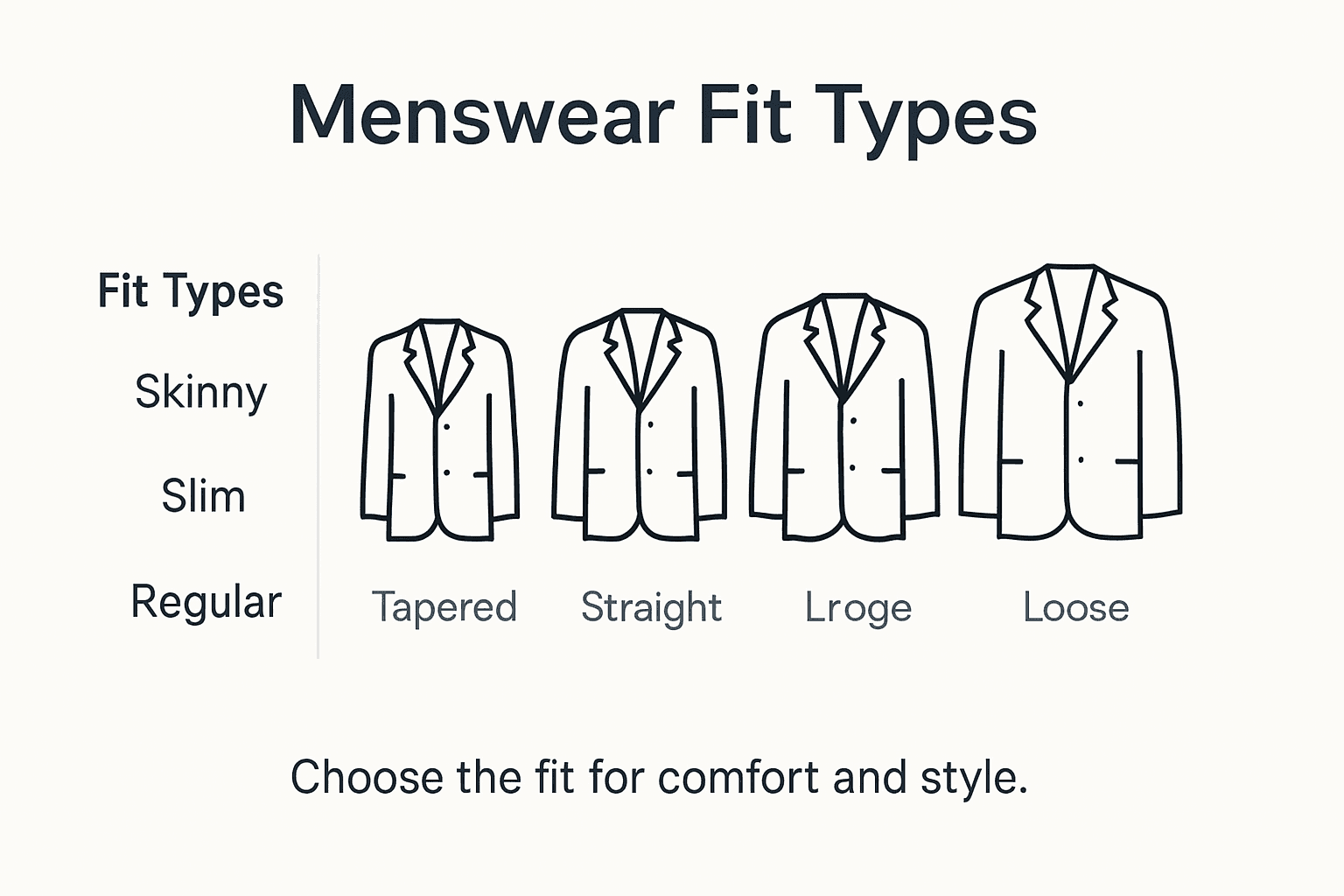 Infographic showing main menswear fit types