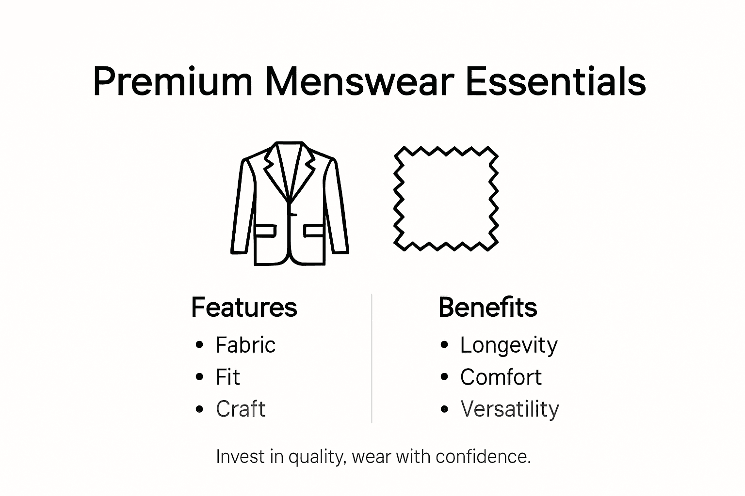 Infographic listing premium menswear essentials and benefits