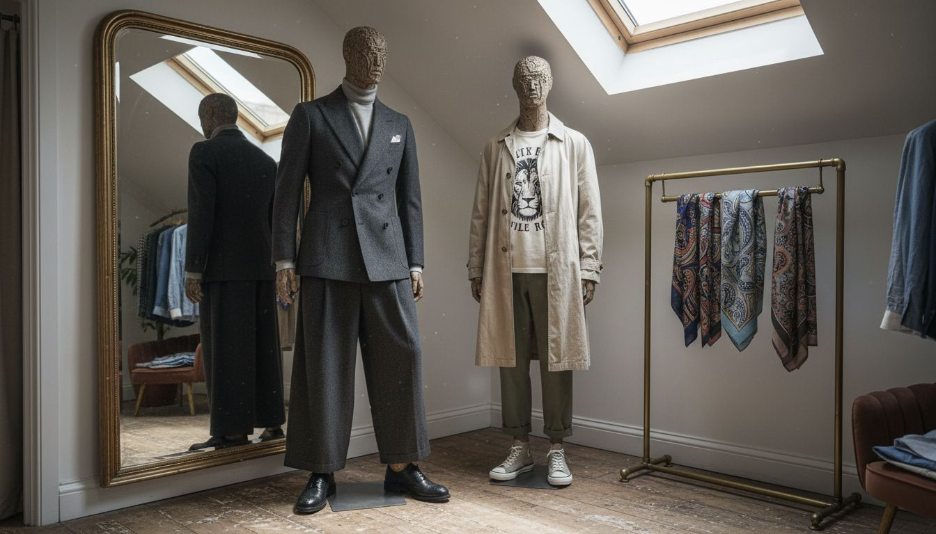 Mannequins wearing British contemporary menswear
