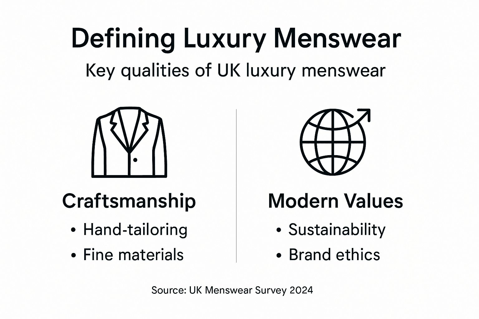 Infographic showing core qualities of UK luxury menswear