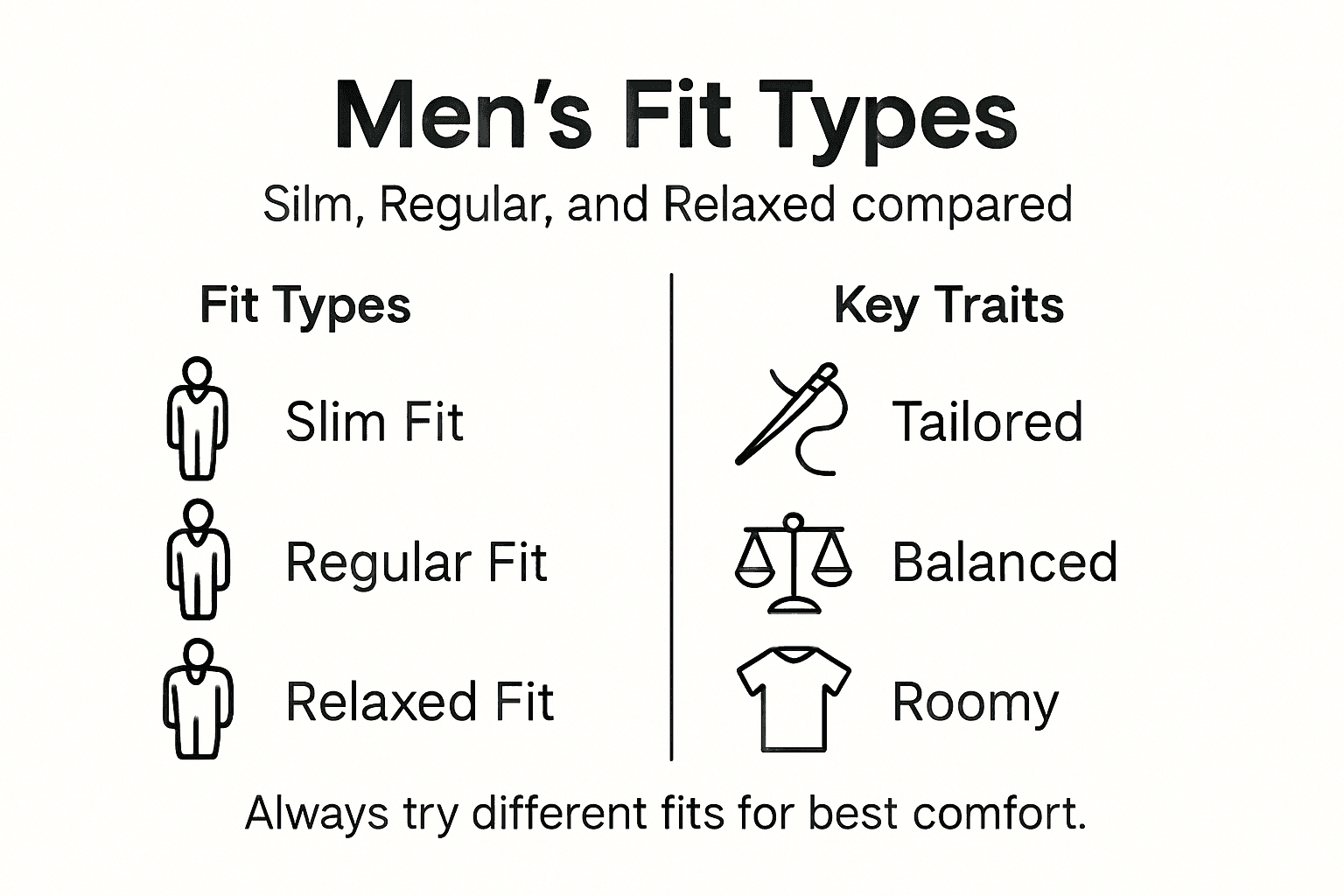 Infographic comparing slim, regular, relaxed fit types