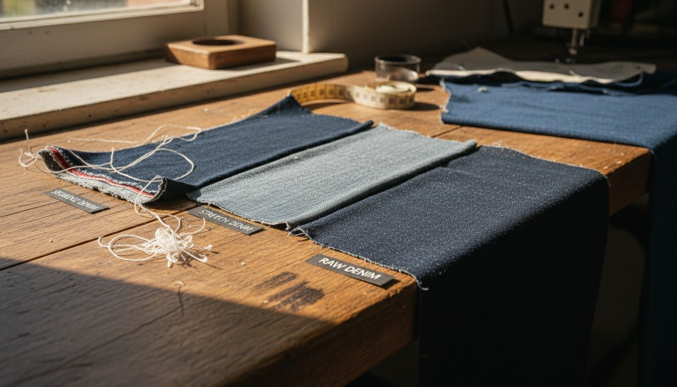 Detailaufnahme verschiedener Jeansstoff-Muster