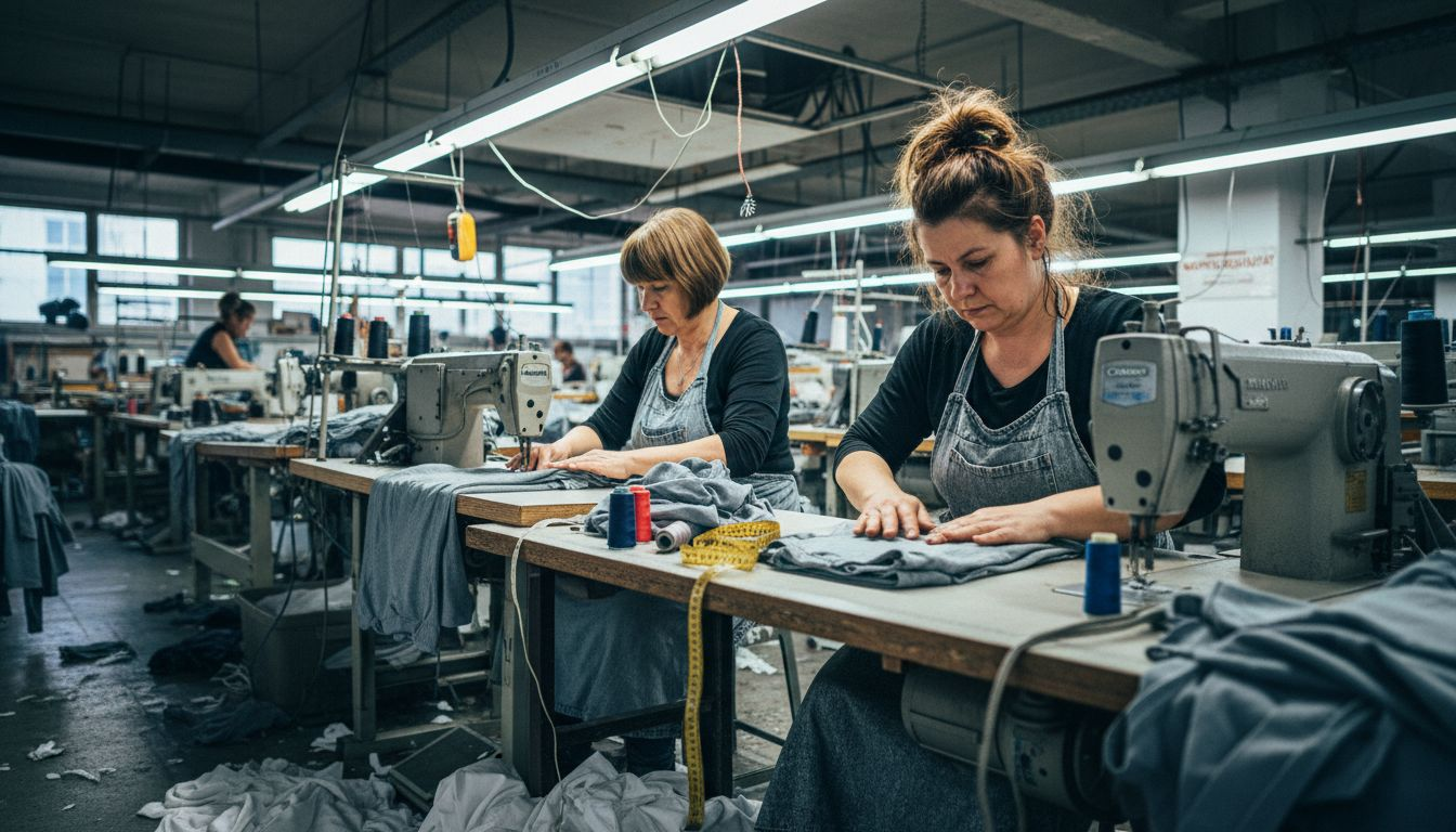 In der Textilfabrik stellen erfahrene Näherinnen Kleidungsstücke her.