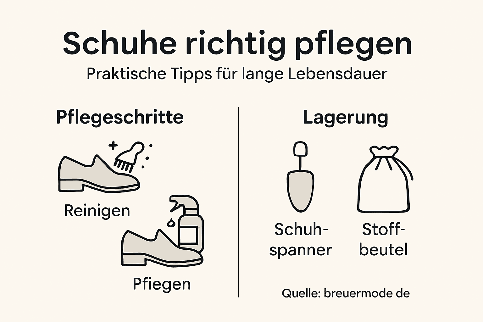 Infografik: So bleiben Ihre Schuhe lange schön – Pflegetipps und Aufbewahrungsempfehlungen