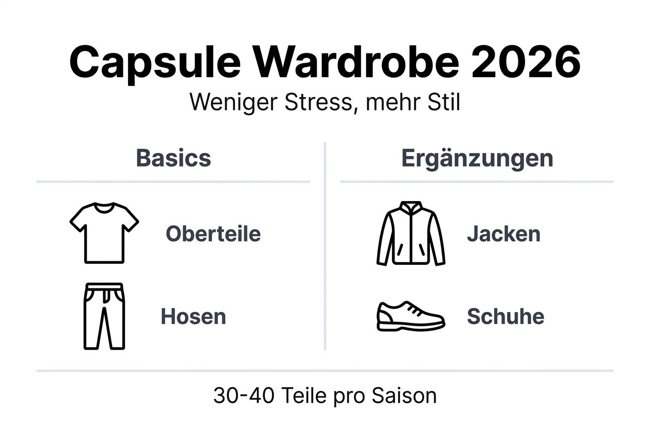Übersichtliche Infografik: Die wichtigsten Bestandteile einer Capsule Wardrobe auf einen Blick