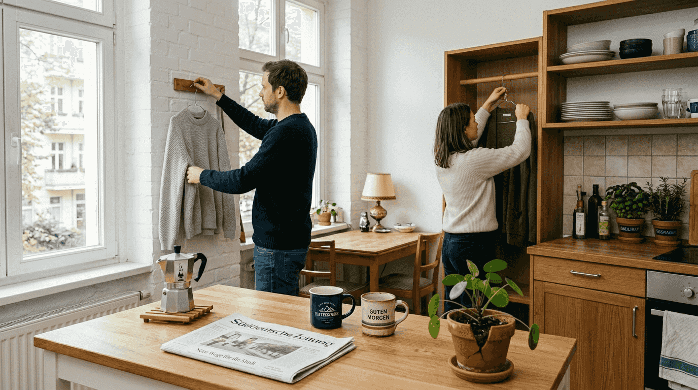 Ein Paar, das mit einer modernen, minimalistischen Garderobe lebt.