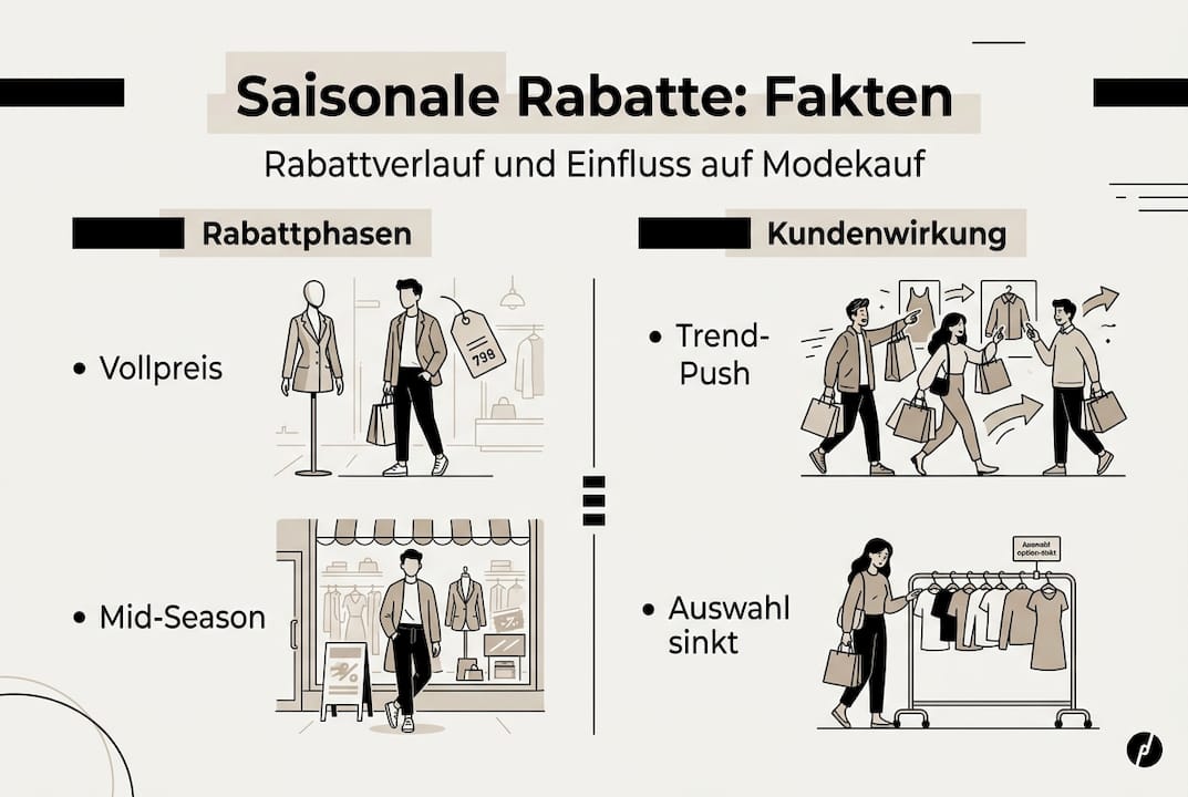 Die Infografik veranschaulicht, wie sich saisonale Rabattaktionen im Laufe der Zeit entwickeln und welche Auswirkungen sie auf das Kaufverhalten haben.