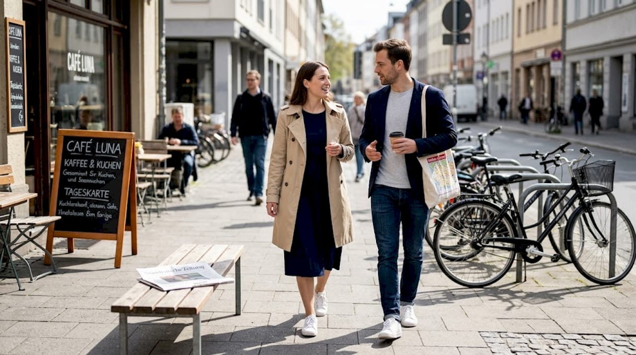 Auf dem Bürgersteig der Stadt spiegeln sich die aktuellen Trends der Alltagsmode wider.