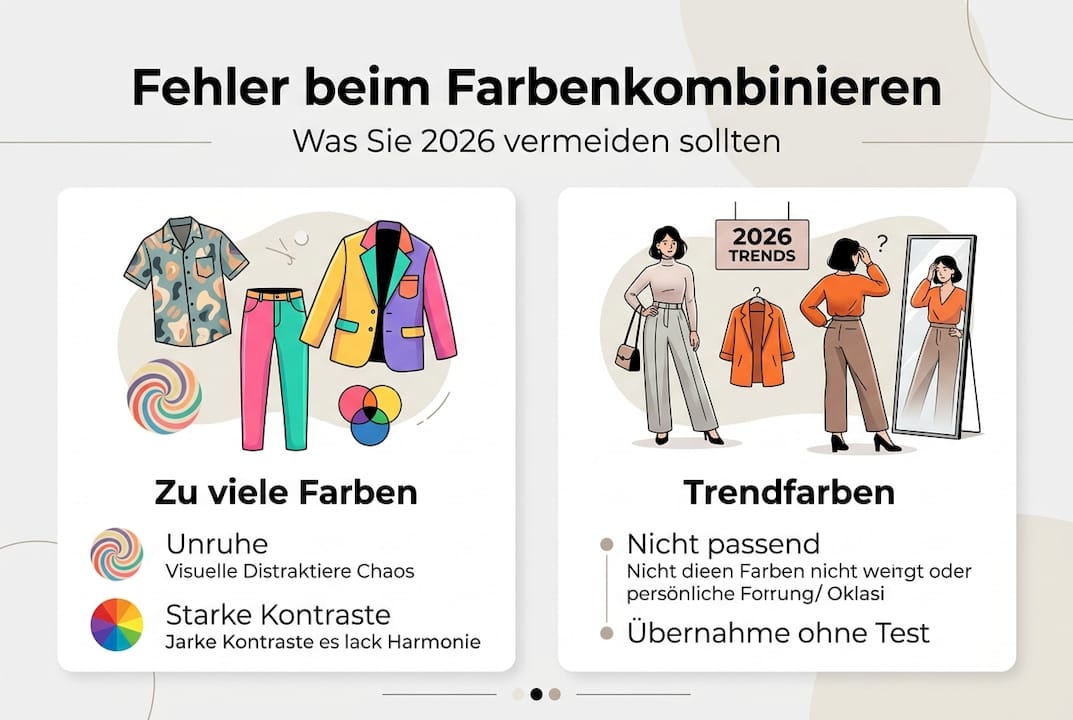 Diese Infografik zeigt typische Fehler, die beim Kombinieren von Farben häufig passieren.