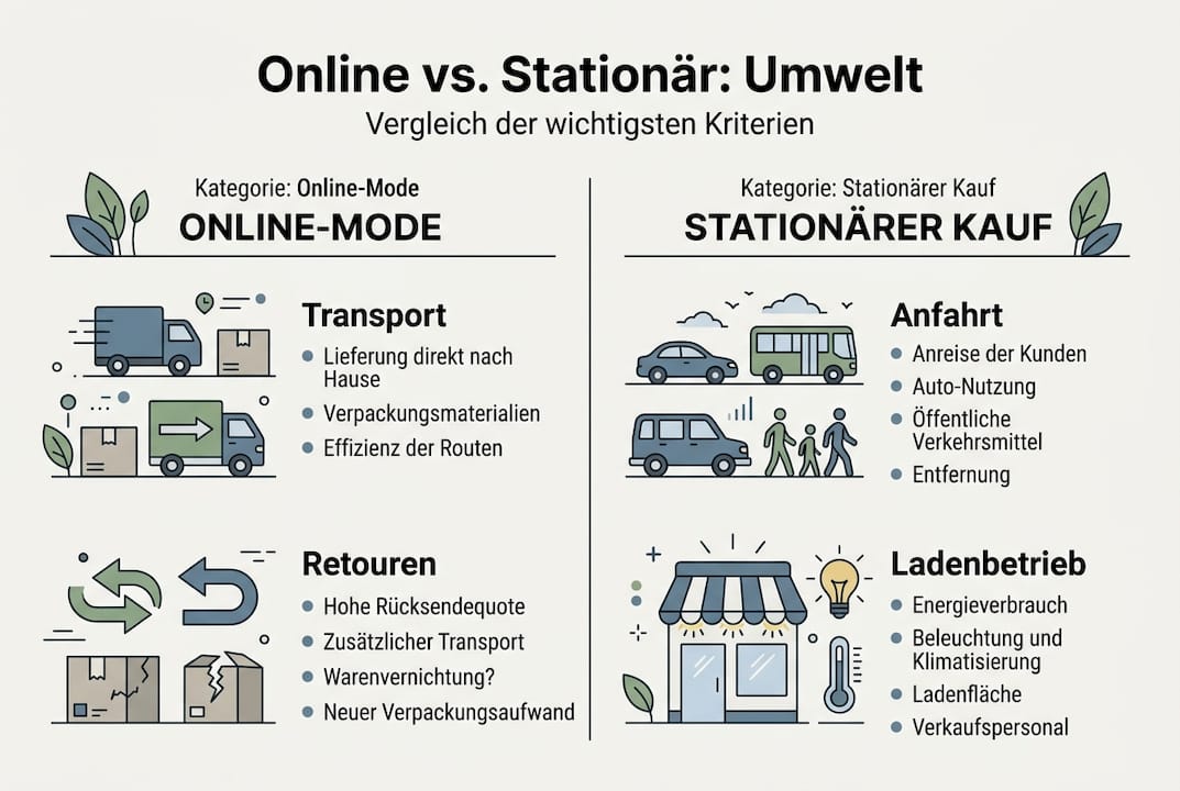 Infografik: Umweltbilanz beim Kauf von Mode – Online-Shopping vs. Einkauf im Geschäft
