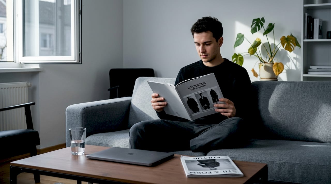 Gemütlich auf dem Sofa sitzen und durch das neueste Fashion-Lookbook stöbern.