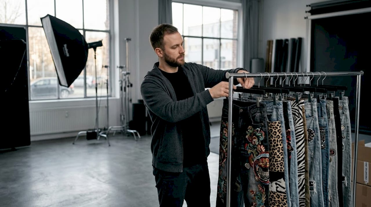Ein Stylist zeigt, wie Statement-Jeans mit angesagten Details zum echten Hingucker werden.