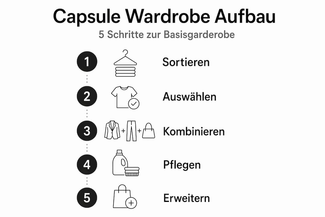 Schritt-für-Schritt-Anleitung: So stellst du deine Capsule Wardrobe zusammen – als übersichtliche Infografik