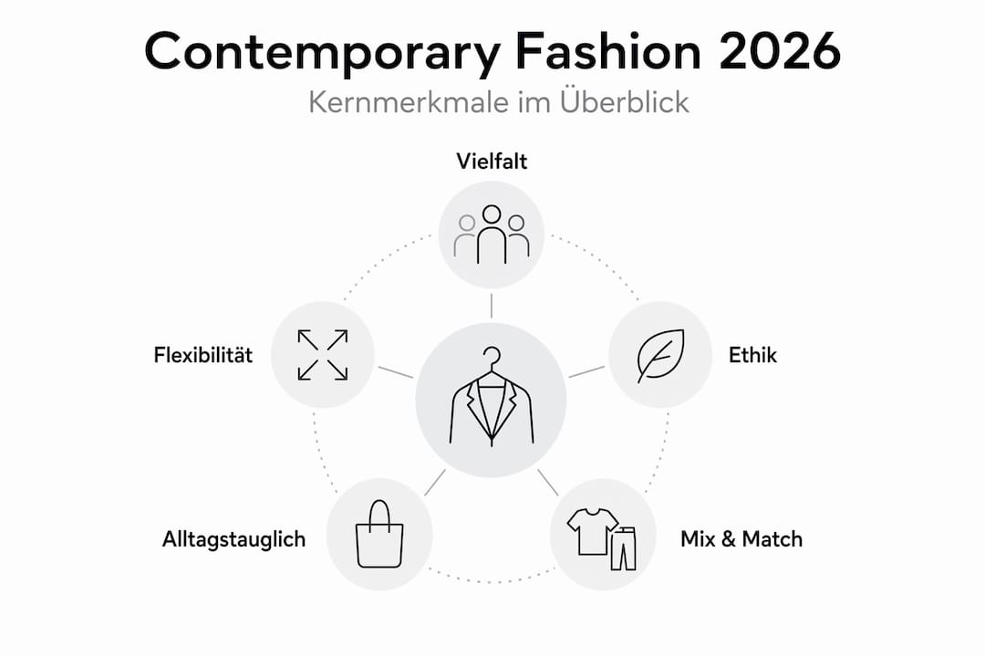 Infografik: Die wichtigsten Merkmale der Contemporary Fashion – übersichtlich in einer Hierarchie dargestellt