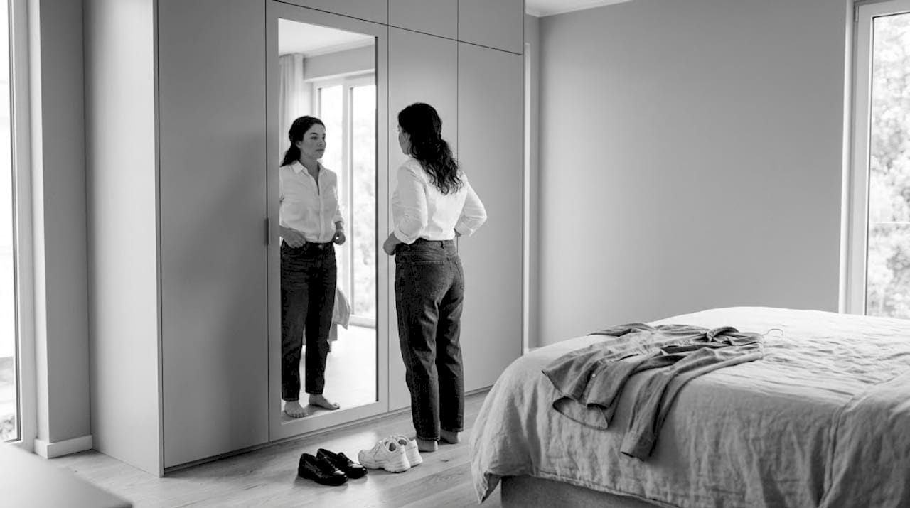 So trägt sie ihre Boyfriend-Jeans ganz entspannt im Schlafzimmer