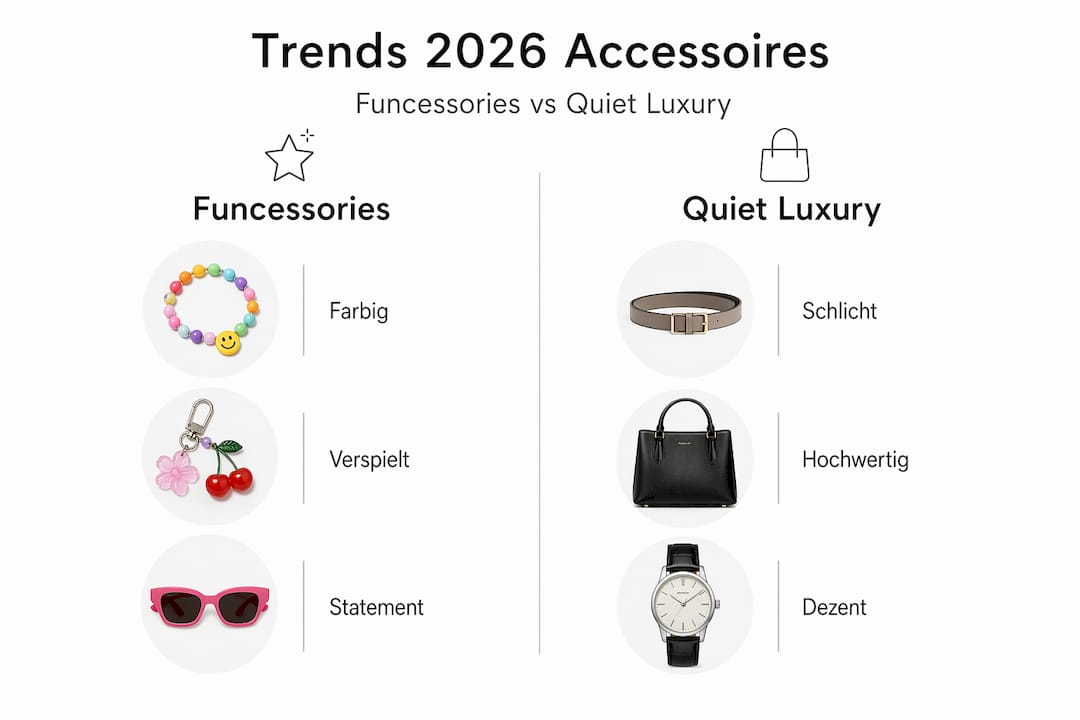 Infografik: Funcessories vs. Quiet Luxury – Ein Stilvergleich auf einen Blick