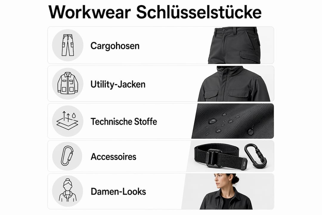 Übersicht der wichtigsten Workwear-Trends 2026 – Infografik mit den Must-haves