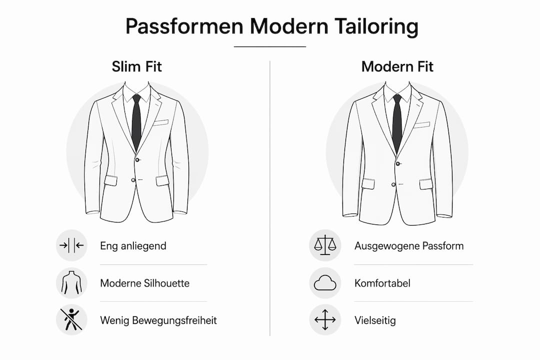 Infografik: Unterschiede zwischen Slim Fit und Modern Fit – welcher Schnitt passt zu dir?