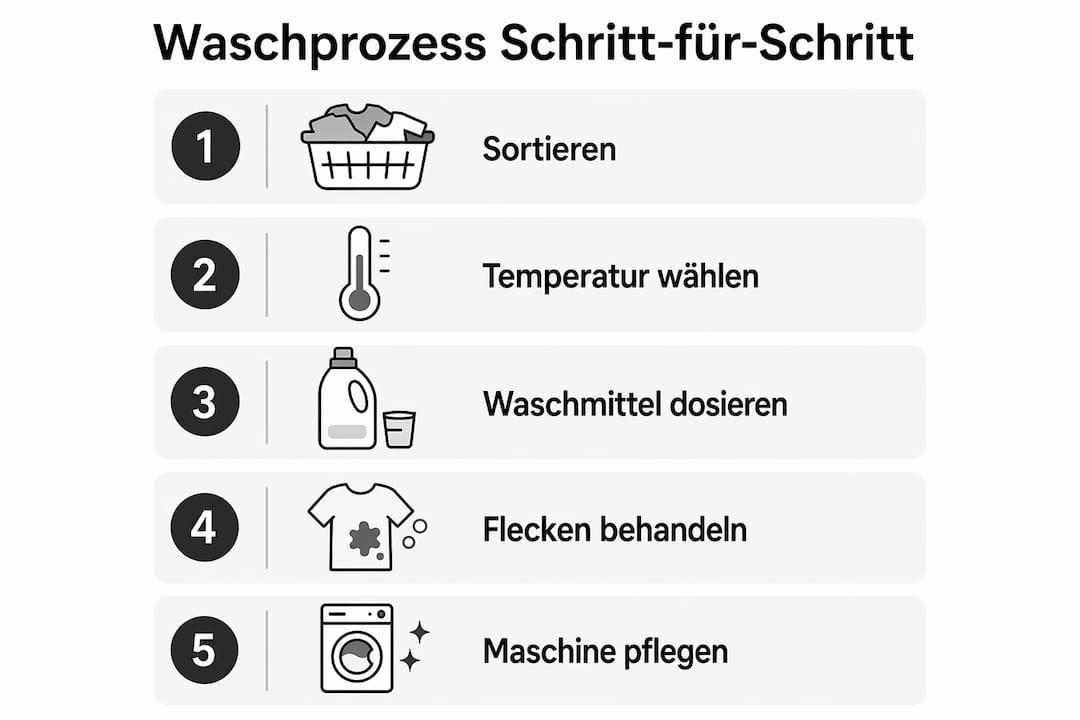 Schritt-für-Schritt-Anleitung als Infografik: So wäscht man Kleidung richtig