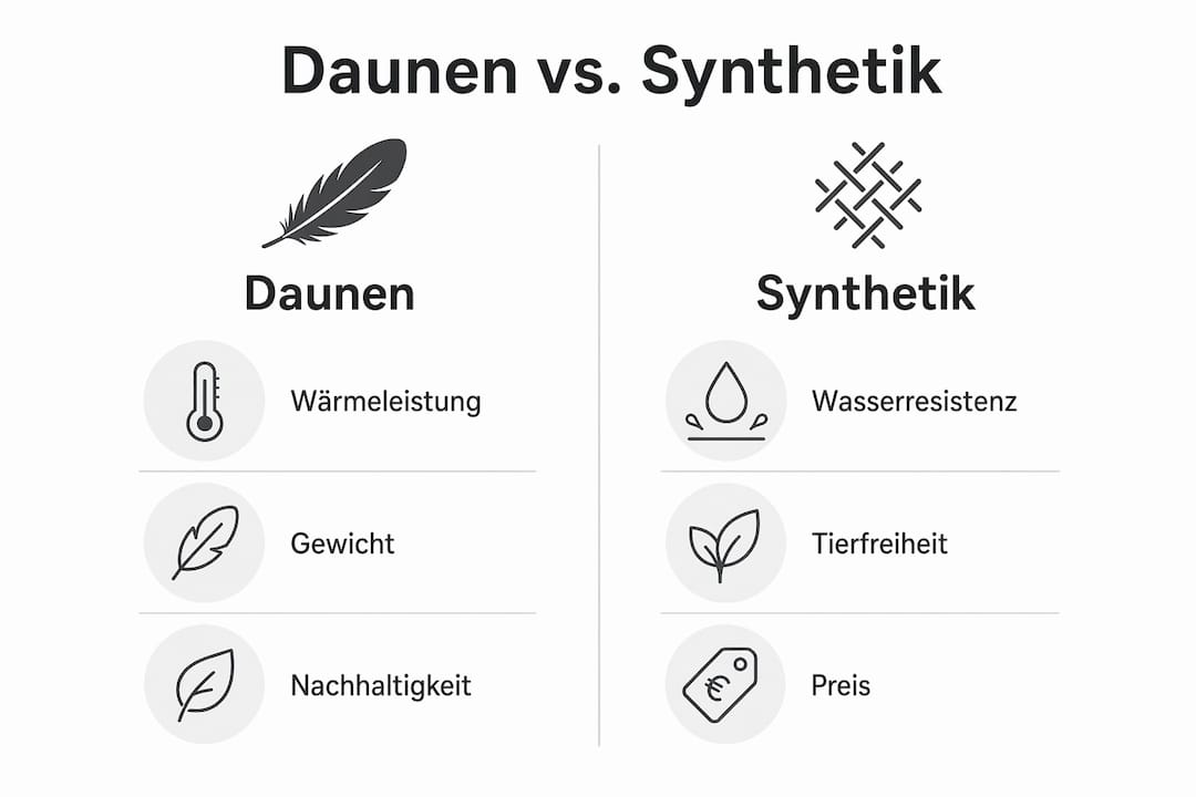 Infografik: Daunenjacken vs. Kunstfaserjacken – Ein Überblick im Vergleich