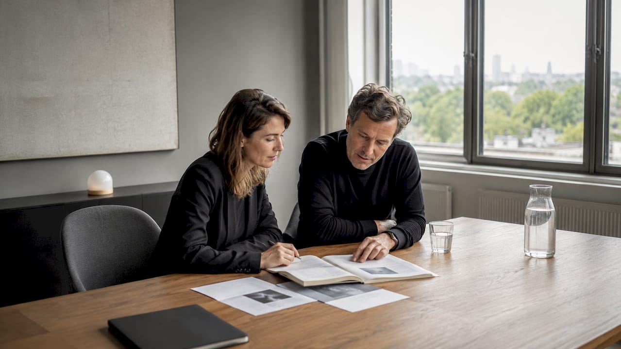 Das Team tauscht sich über Marken und Designlabels aus.