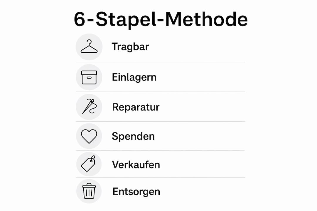 Übersicht: Die 6-Stapel-Technik zum Ausmisten deines Kleiderschranks
