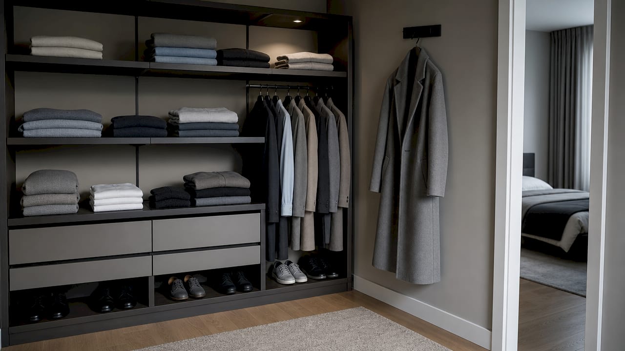 Ein offener Kleiderschrank mit einer vielseitigen Grundausstattung für Damen – perfekt, um unkompliziert und stilvoll durch den Alltag zu kommen.