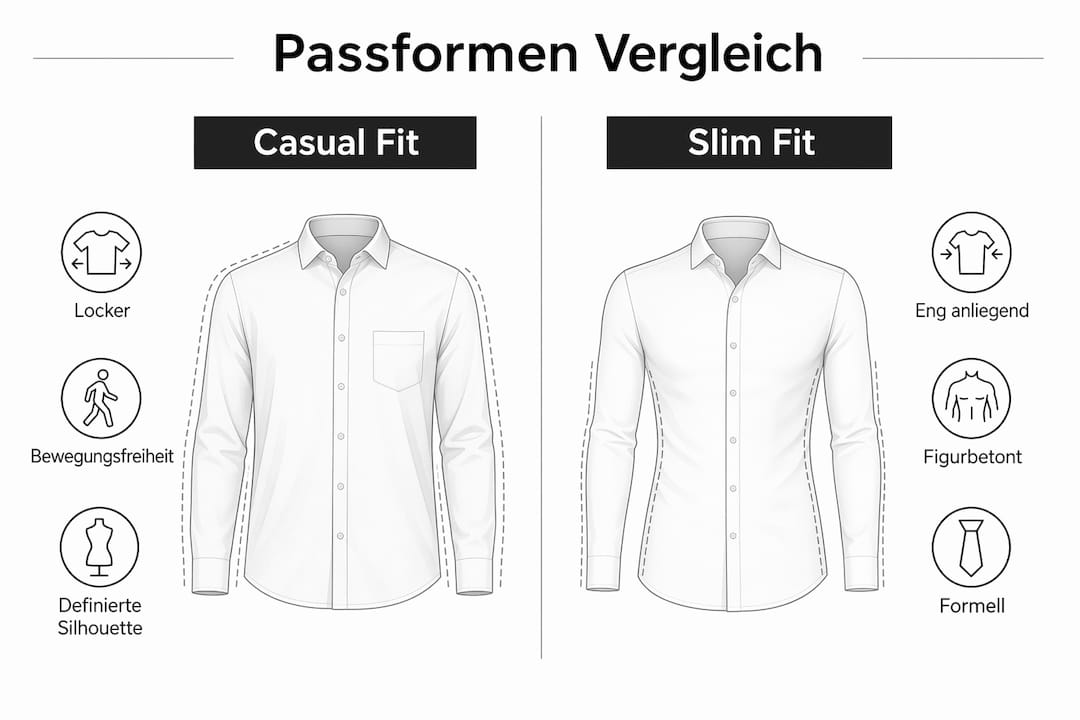 Infografik: Unterschiede zwischen Casual Fit und Slim Fit auf einen Blick