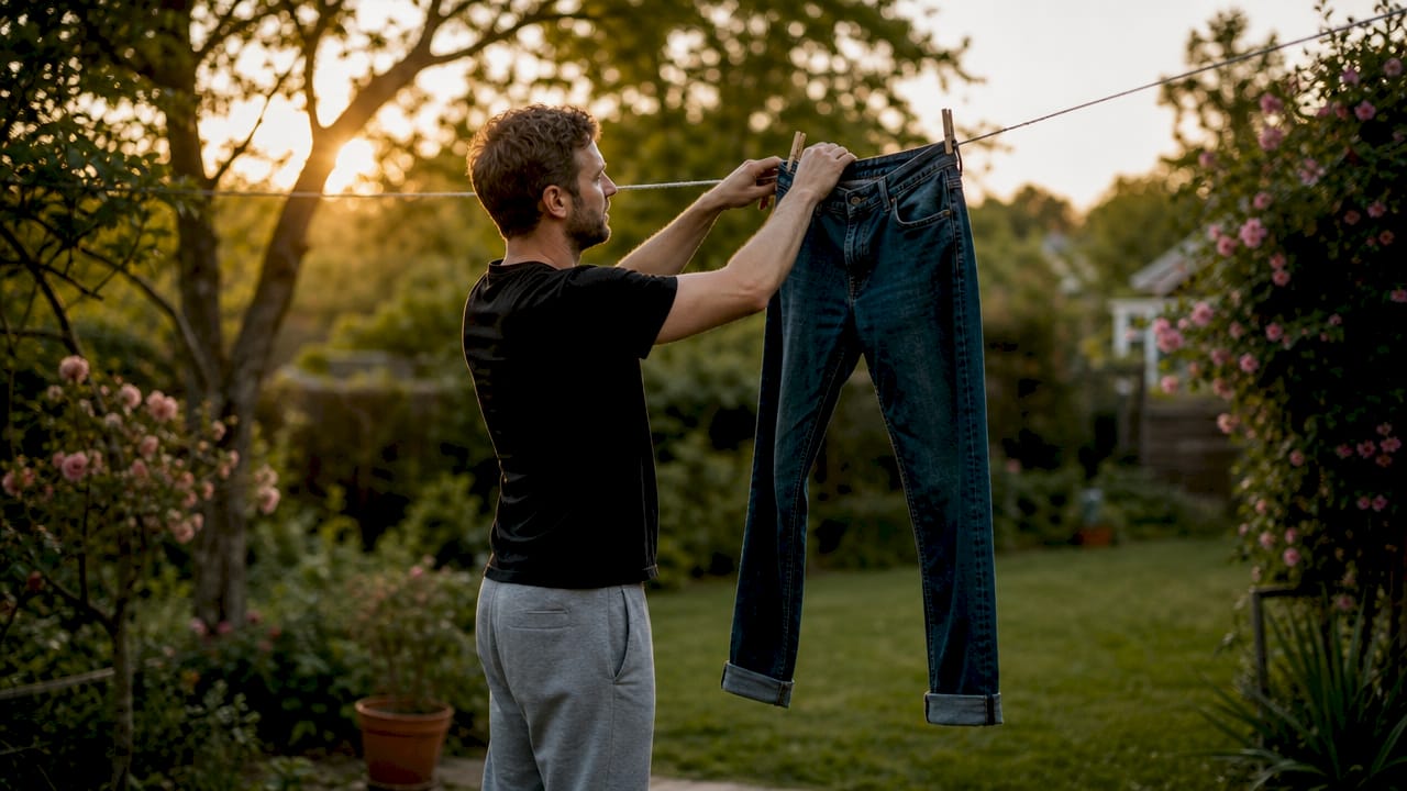 Jeans zum Trocknen am besten auf links drehen und aufhängen.