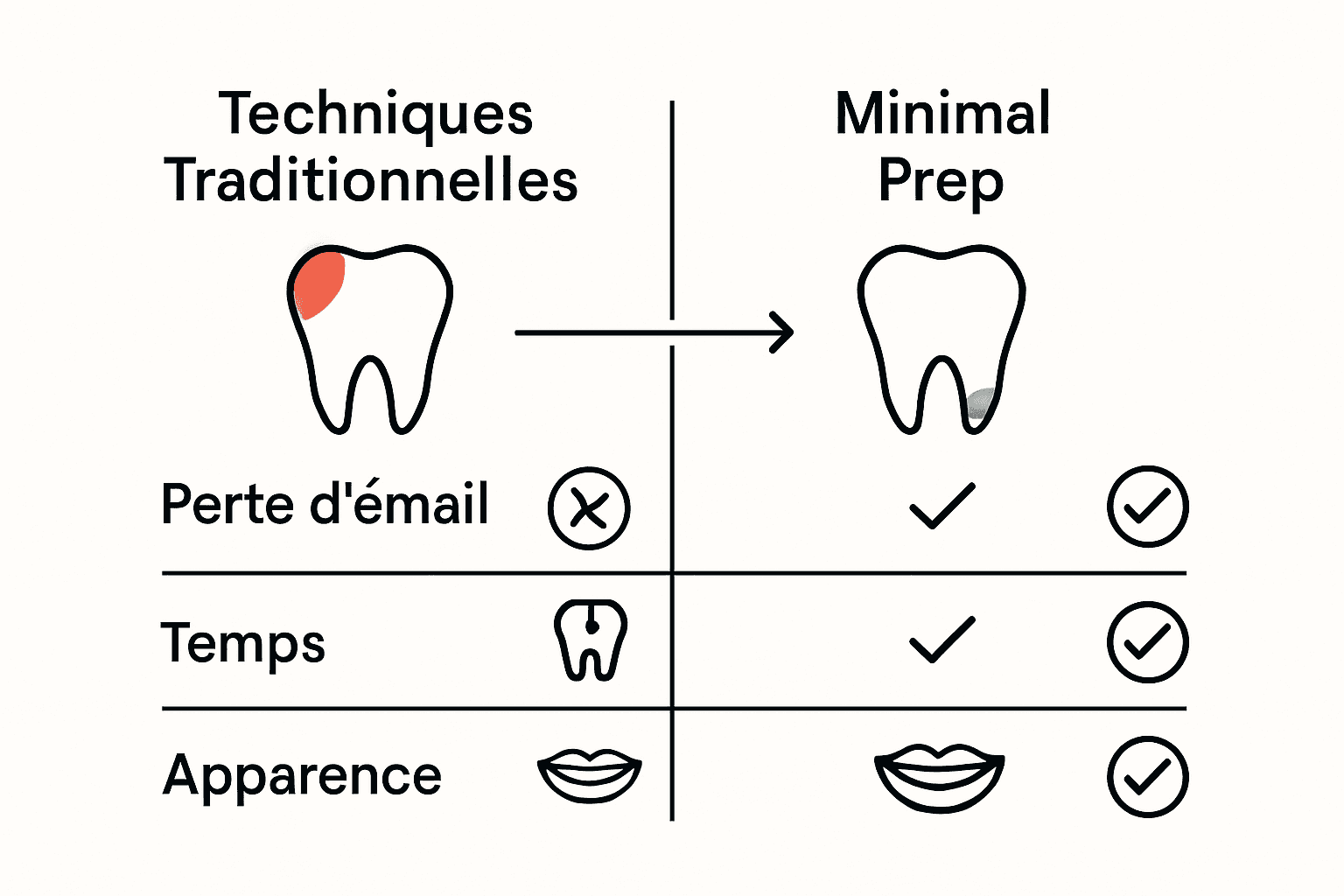 Infographie : techniques dentaires classiques vs solutions à préparation minimale